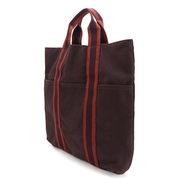 HERMES Tote Bag Fool Toe Cabas Bordeaux Canvas Women's Men's - Picture 2 of 6